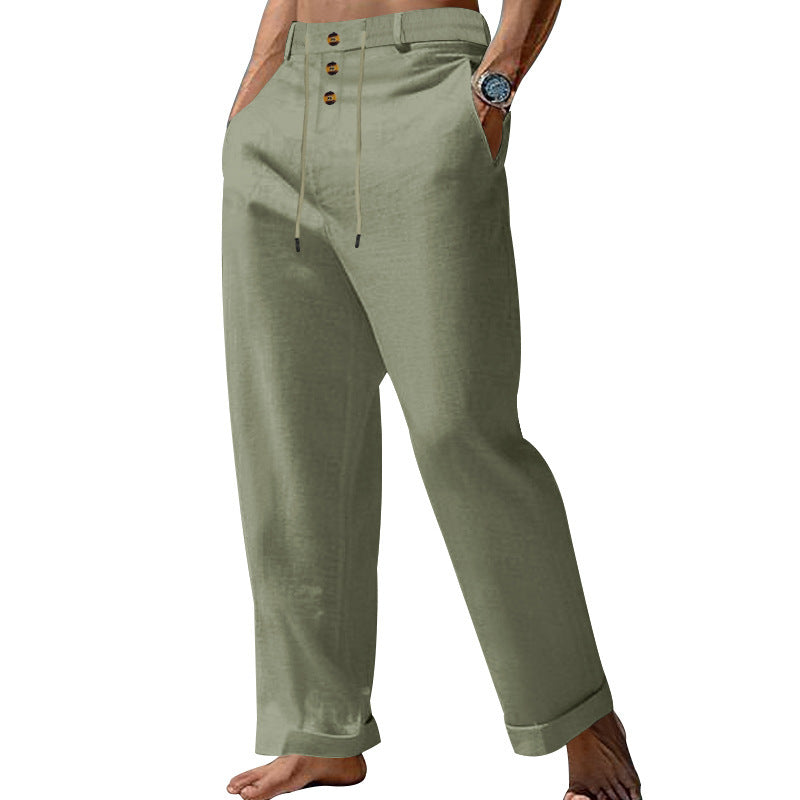 Herren Leinenhose Bequem Verstellbar Elegant