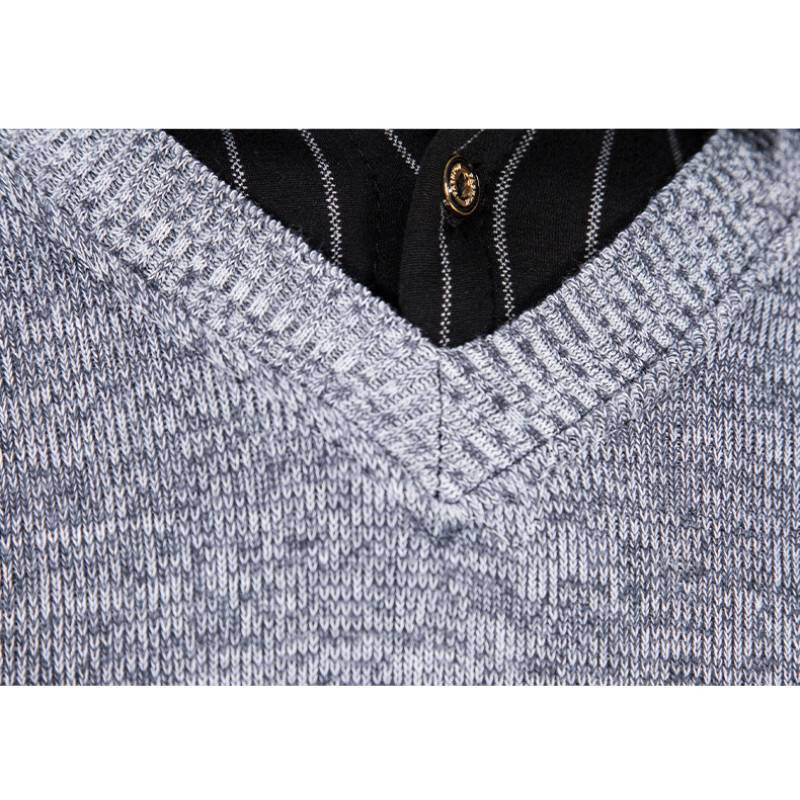 Herren Strickpullover V-Ausschnitt Kontrastärmel Modern