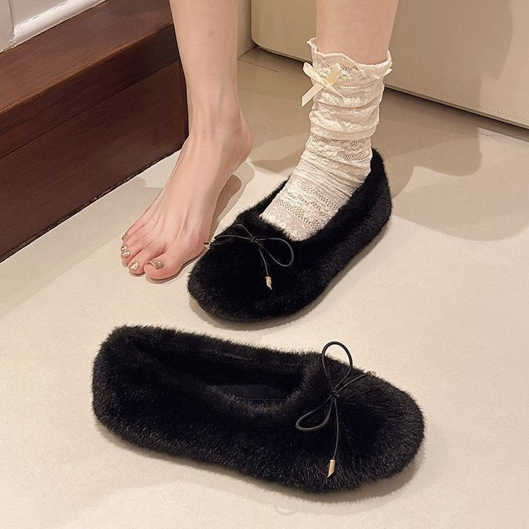 Damen Hausschuhe Flauschig Warm mit Schleife