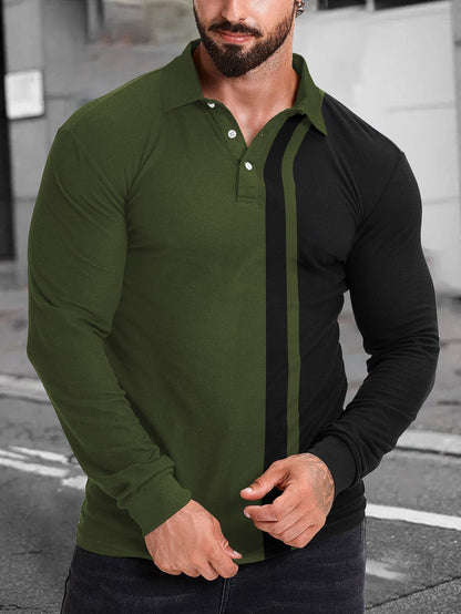 Herren Polohemd Langarm Modern Farbblockdesign