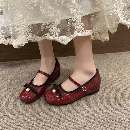 Damen Ballerinas Schleife Perlen Riemen Elegант