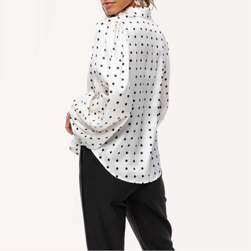 Damen Bluse Polka Dot Rundhals Ballonärmel Modern