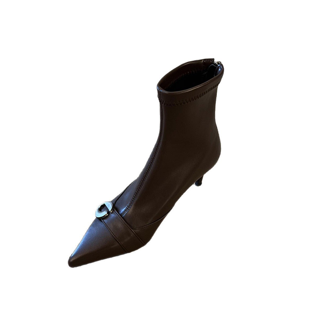 Damen Stiefel Spitze Schnalle Elegant Schwarz