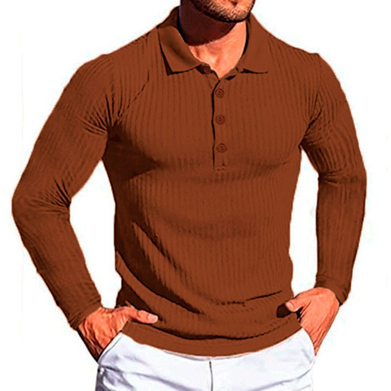 Herren Poloshirt Langarm Strukturiert Elegantes Design