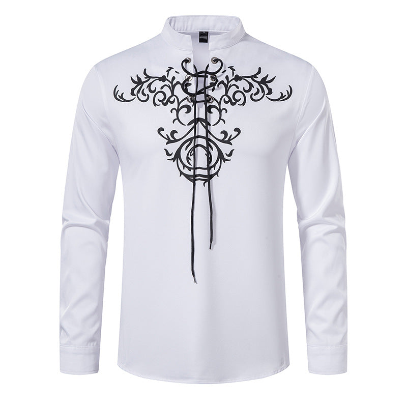Herren Langarmshirt Asiatisch Modern Schnürung Design