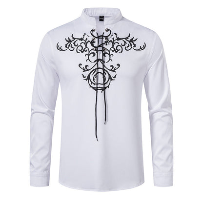 Herren Langarmshirt Asiatisch Modern Schnürung Design