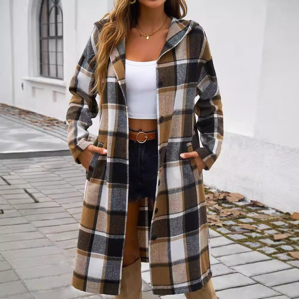 Damen Mantel Karierter Modern Schnitt mit Taschen