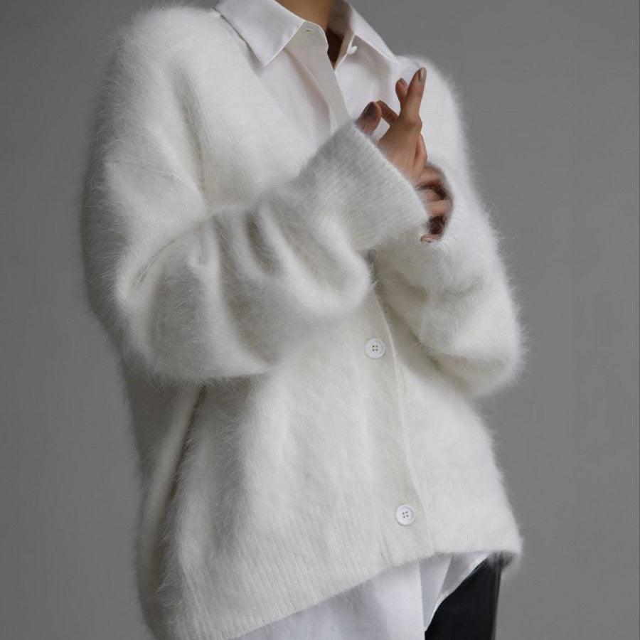 Damen Cardigan Kuschelig V-Ausschnitt Weich Warm