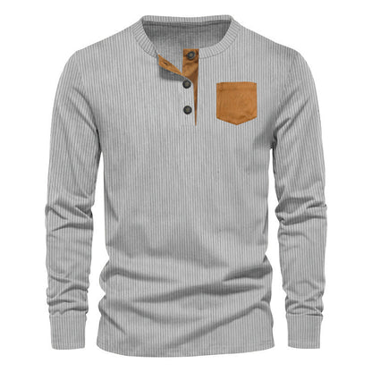Herren Langarmshirt Bequem Rippstruktur Stehkragen Modern