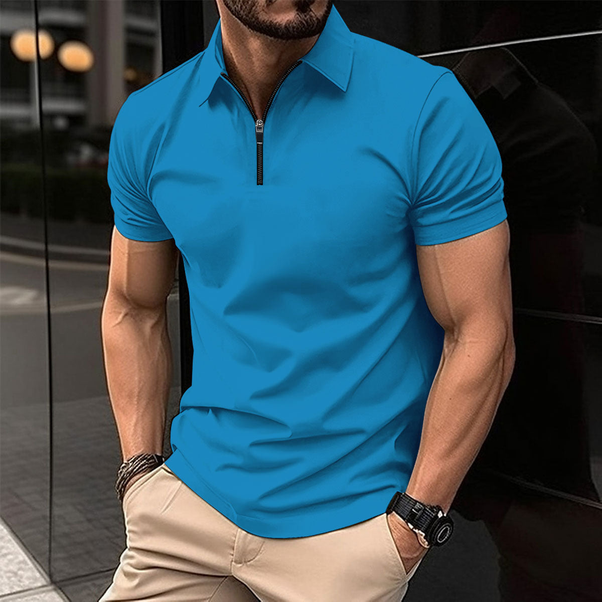 Herren Poloshirt Kurzarm Sportlich mit Reißverschluss