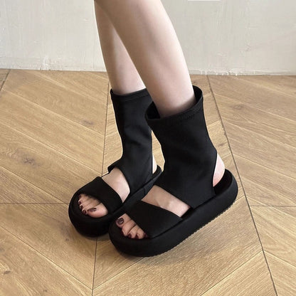 Damen Sandalen Bequem Chunky Elastisch Sommer