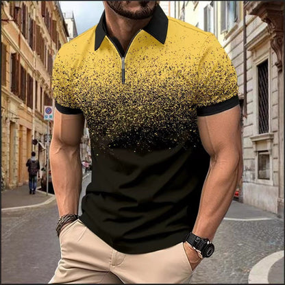 Herren Poloshirt Kurzarm Farbverlauf Modern Halbreißverschluss