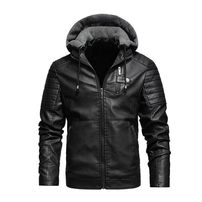 Herren Lederjacke mit abnehmbarem Kapuzenfutter Schwarz Ledermantel - BerlinGlamour
