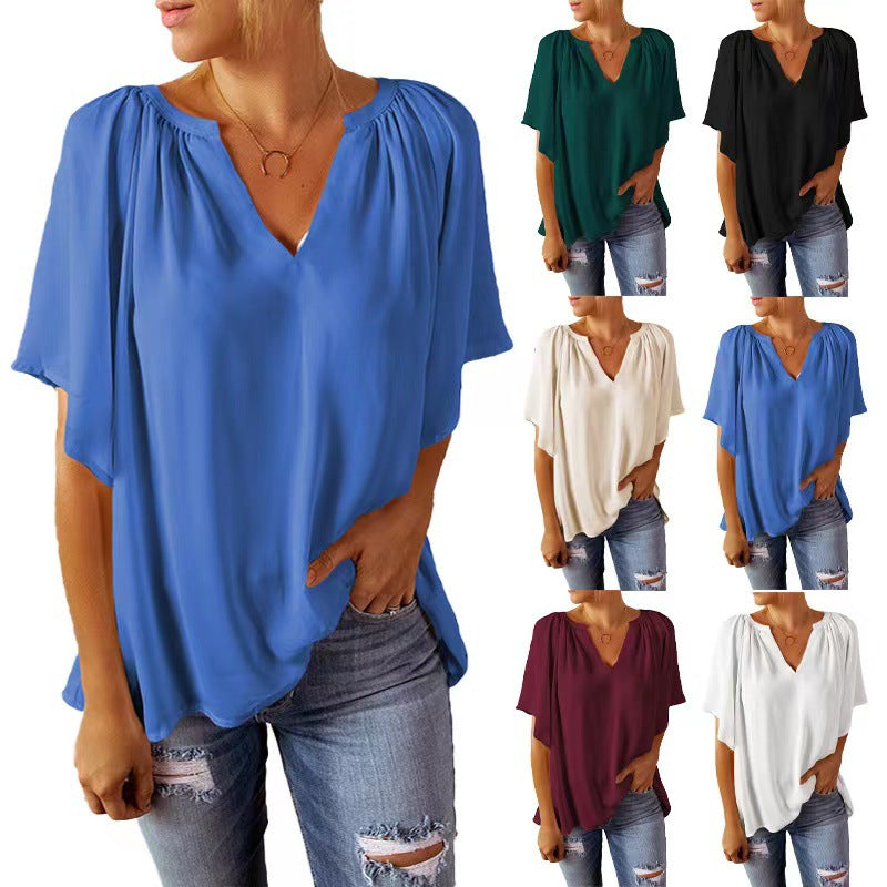 Damen Bluse Fließend mit Ballonärmeln Elastisch - BerlinGlamour