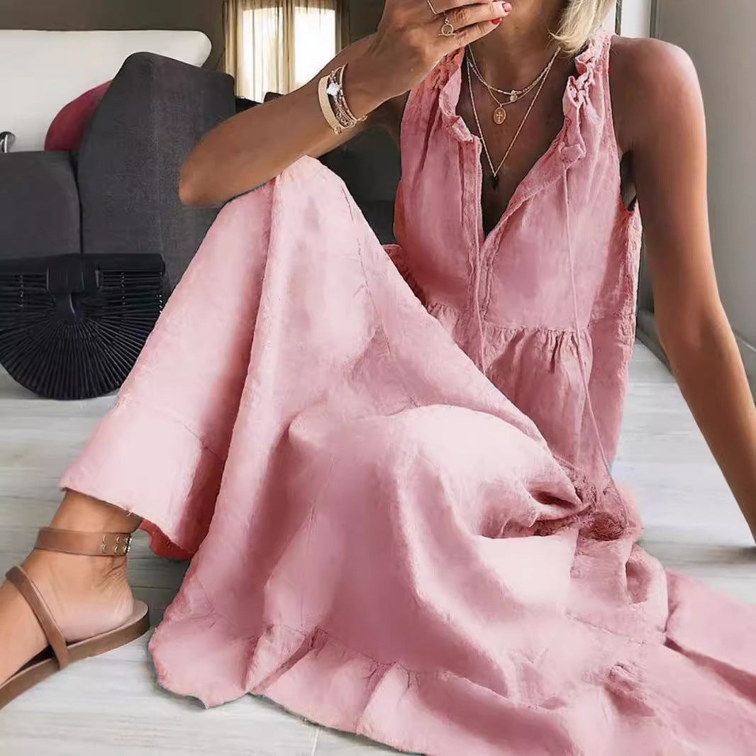 Frauen Maxikleid Romantisch Rüschen Lang