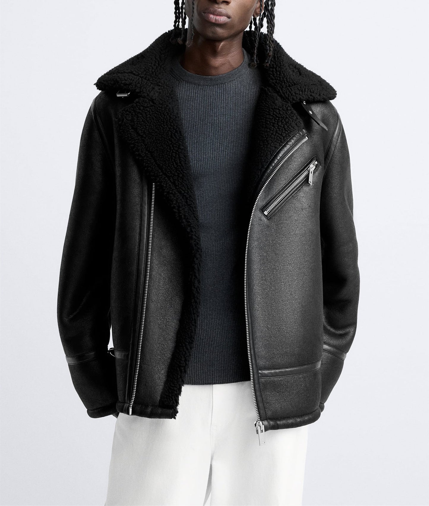 Leder Bikerjacke Herren Weiches Futter Verstellbar