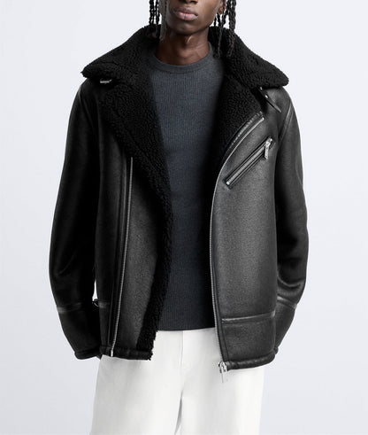 Leder Bikerjacke Herren Weiches Futter Verstellbar