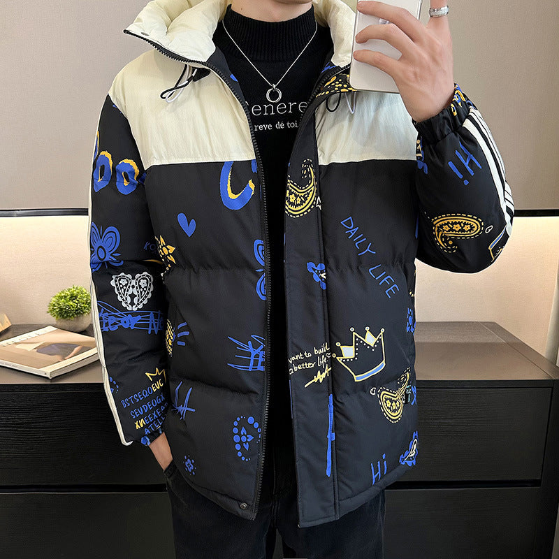 Herren Steppjacke Warm Verstellbare Kapuze Modern
