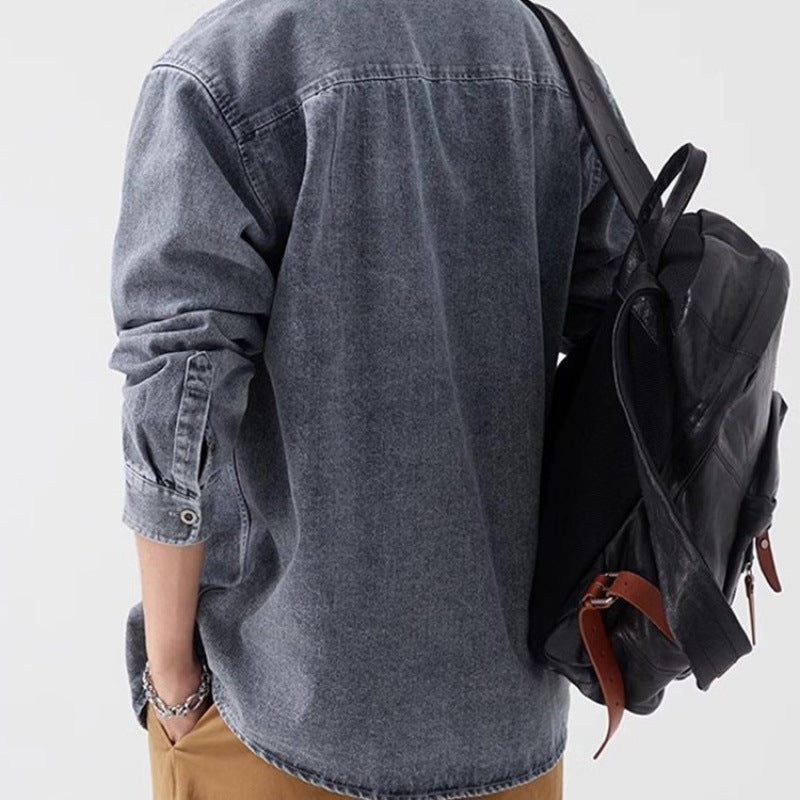 Herren Denim-Jacke Lässig Mit Tasche Modern