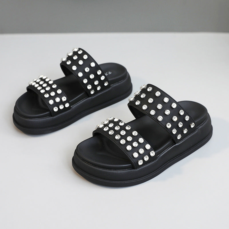 Damen Strandsandalen Glamourös mit Kristallsteinen
