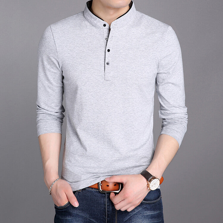 Herren Polohemd Langarm Modern Stehkragen Elegant - BerlinGlamour