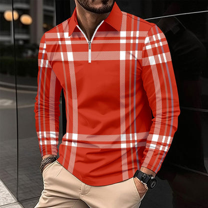 Herren Langarmshirt Karomuster Modern Reißverschluss