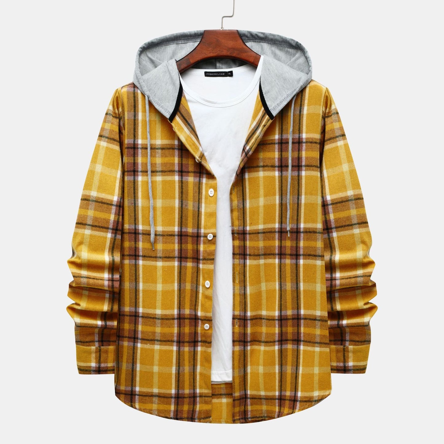 Herren Flanellhemd Kapuze Karomuster Modern Warm
