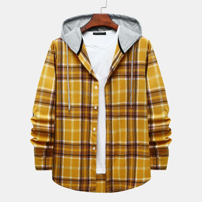 Herren Flanellhemd Kapuze Karomuster Modern Warm
