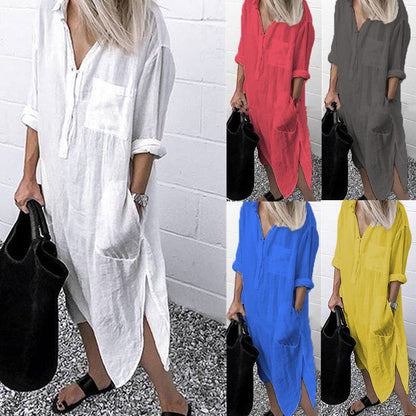 BerlinGlamour Langarm-Kleid mit Knopfleiste vorne: zeitlos einfach