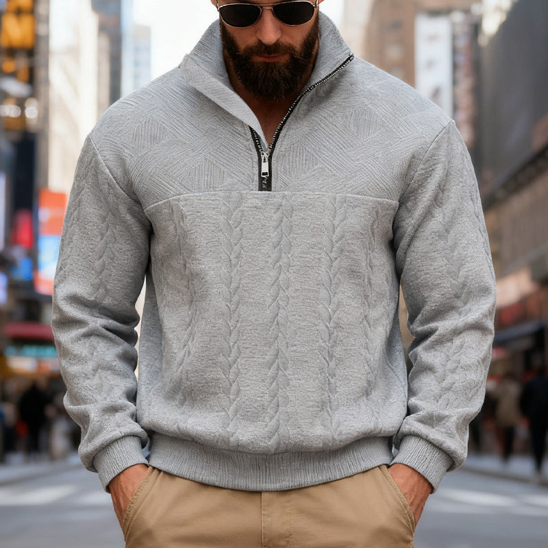 Herren Fleecepullover Halbzipper Strukturmuster Winterwarm