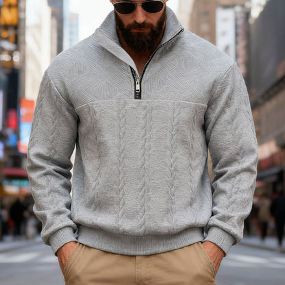 Herren Fleecepullover Halbzipper Strukturmuster Winterwarm