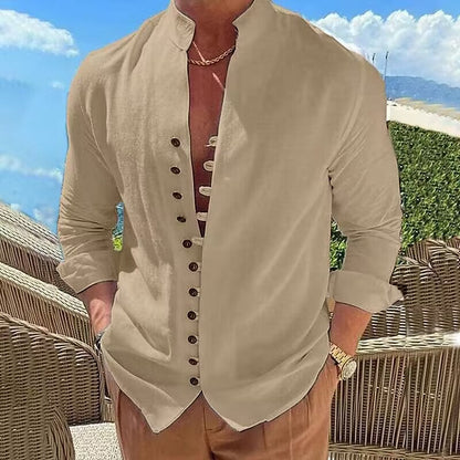 Herren Langarmhemd Modern mit Knopfleiste und Stehkragen