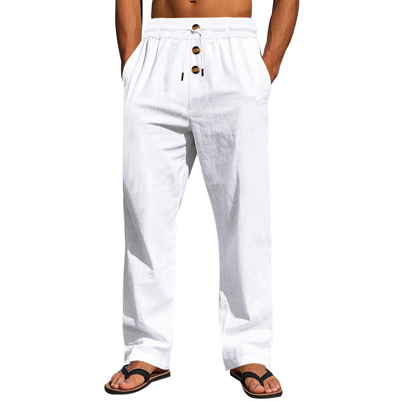 Herren Leicht Leinenhose Bequem Elastisch Mit Taschen