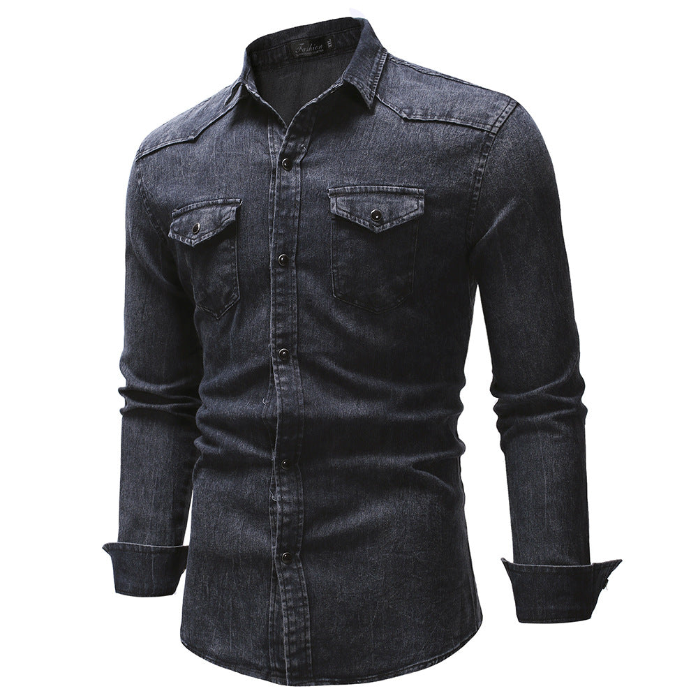 Herren Jeanshemd Modern mit Taschen und Button Down Kragen