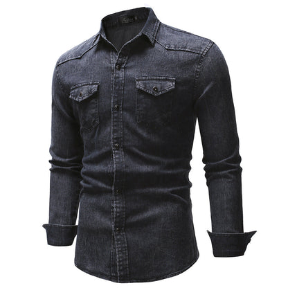 Herren Jeanshemd Modern mit Taschen und Button Down Kragen