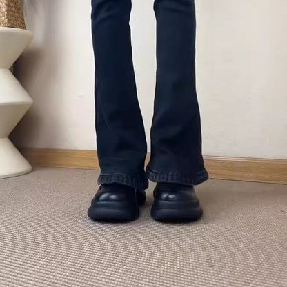 Damen Sneaker Leder Chunky Schuhe Reißverschluss Schwarz