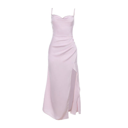 Damen Maxikleid Elegant Rüschen Design Hoch Schlitz Abendkleid