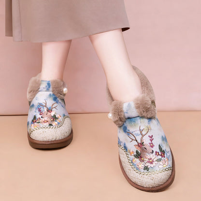 Damen Hausschuhe Kuschelig Warm mit Stickdesign