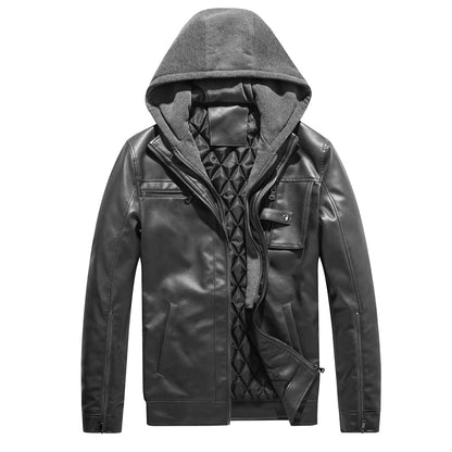 Lederjacke Herren mit Kapuze Schwarz Modern