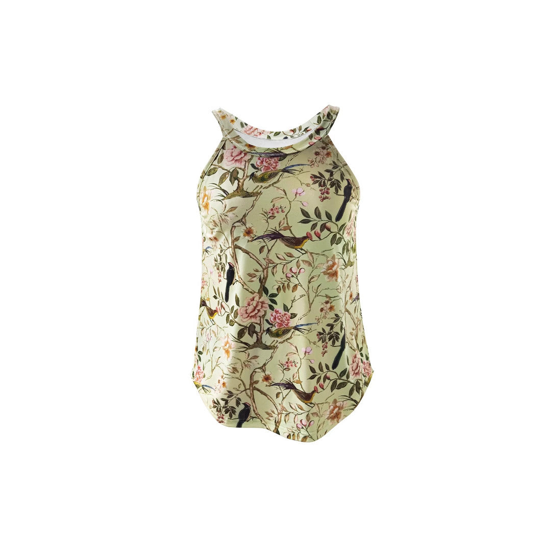 Damen Blumenshirt Ärmellos Sommerlang
