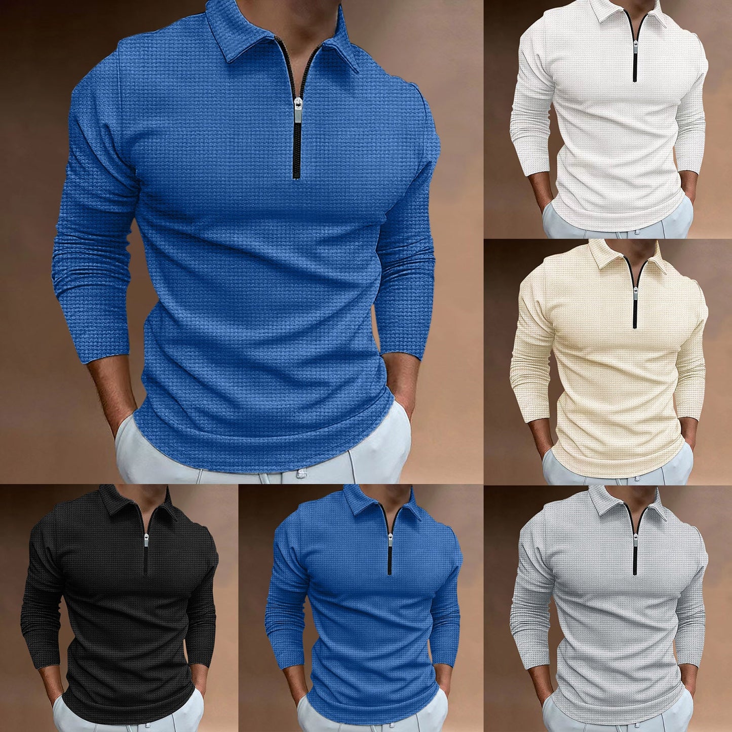 Herren Langarmshirt Modern Strukturiert Reißverschluss - BerlinGlamour