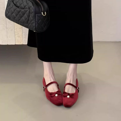 Damen Ballerinas Bequem mit Perlen und Riemen
