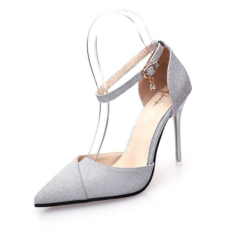 Glitzernde Damen High Heels Pumps mit Riemchen