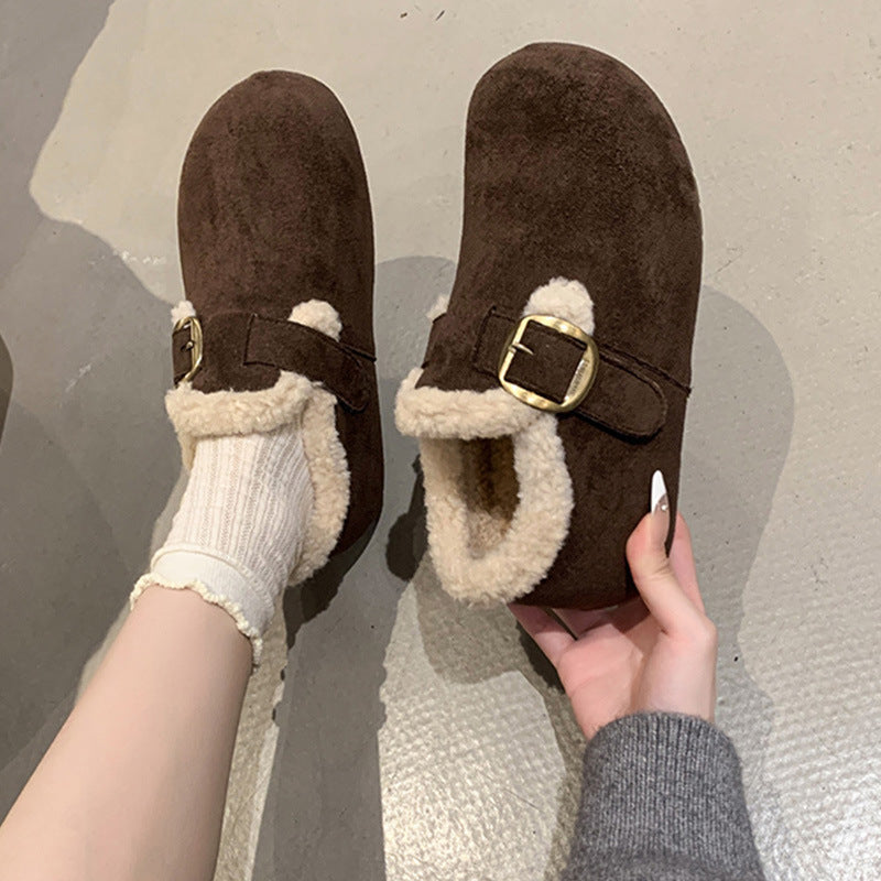 Damen Hausschuhe Warm Plüschig mit Riemen Modern