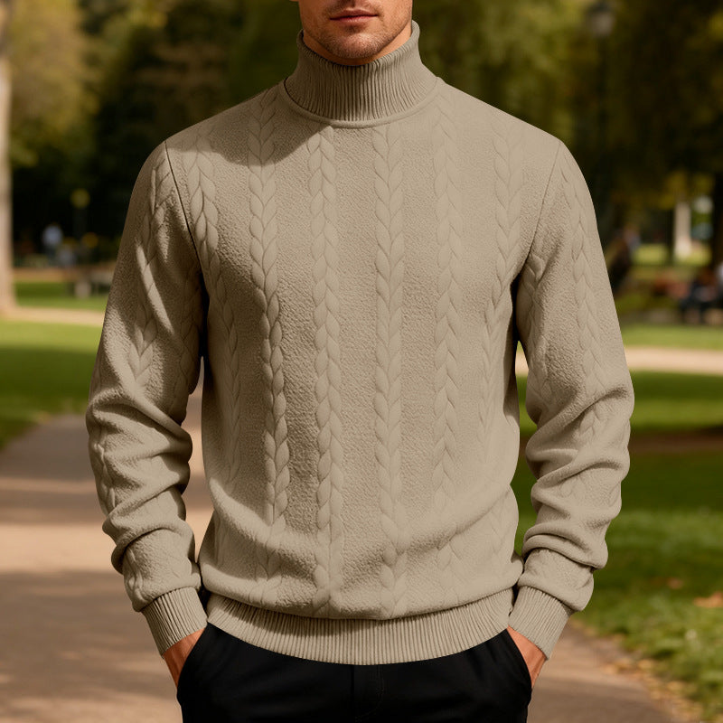 Herren Pullover Stehkragen Zopfmuster Strick