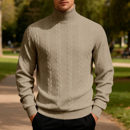 Herren Pullover Stehkragen Zopfmuster Strick