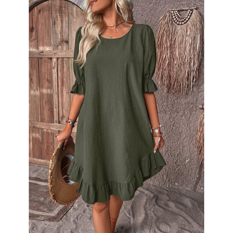 BerlinGlamour lockeres Kleid mit Swing-Ärmeln und Rundhalsausschnitt
