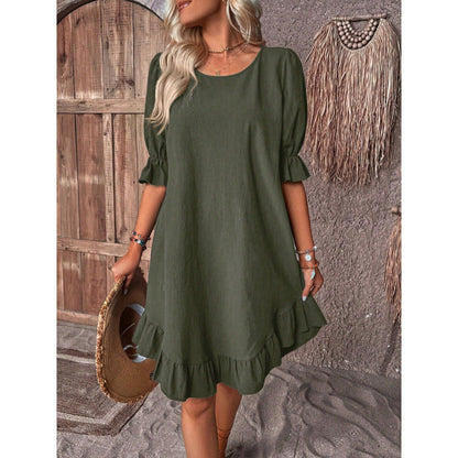 BerlinGlamour lockeres Kleid mit Swing-Ärmeln und Rundhalsausschnitt