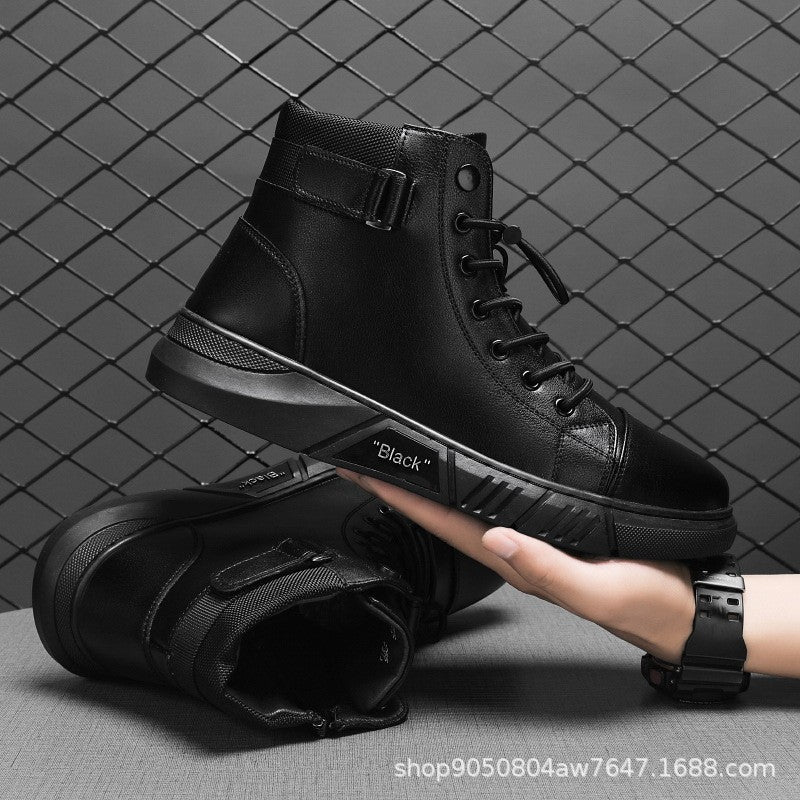 Damen Boots Schnürboots mit Reißverschluss Robust Schwarz