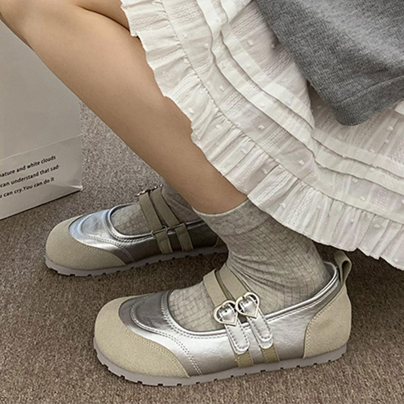 Ballerinas Damen Bequem Herz Schnalle Mode Schuhe